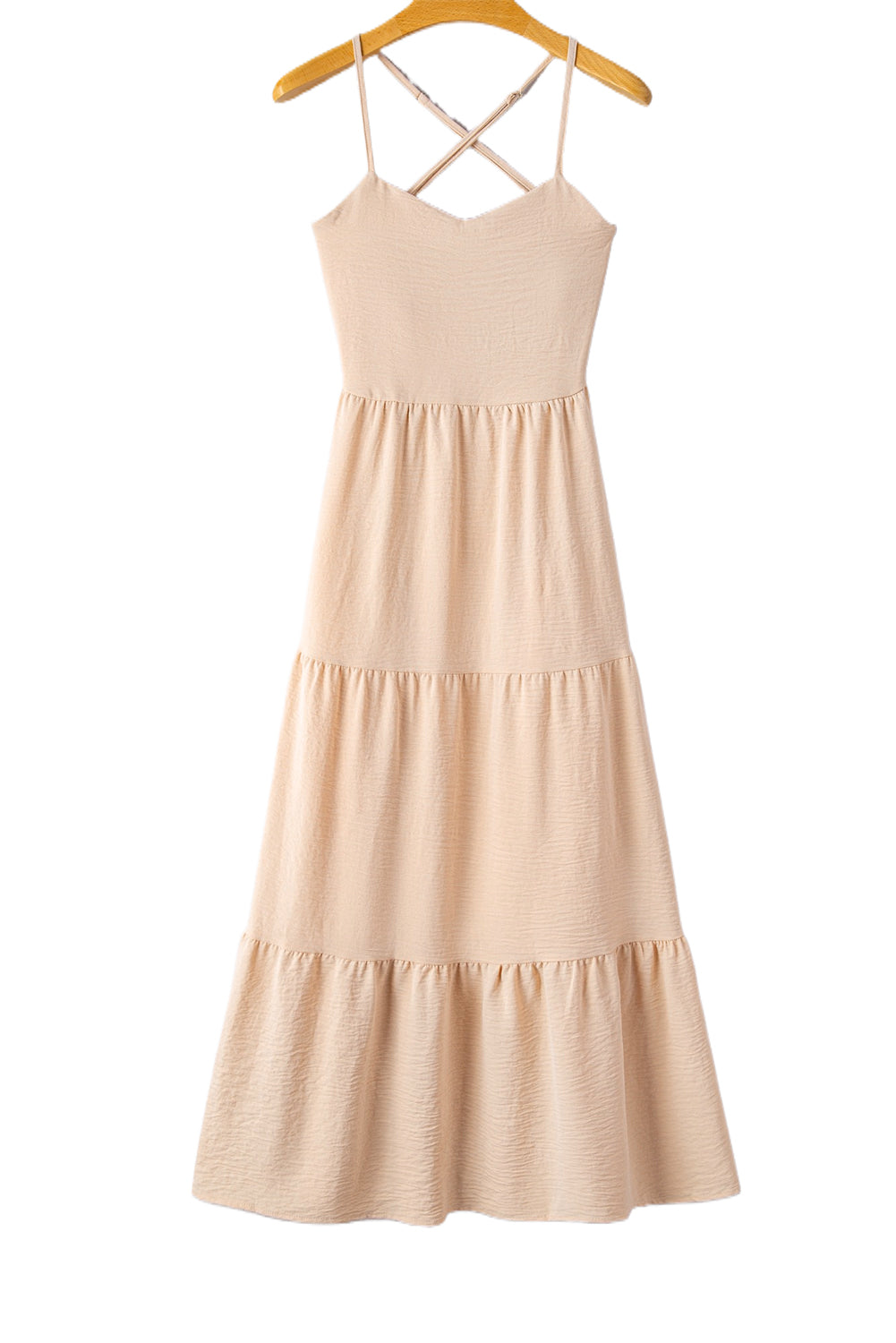 Oatmeal Crossover Backless Bodice Tiered Maxi Dress