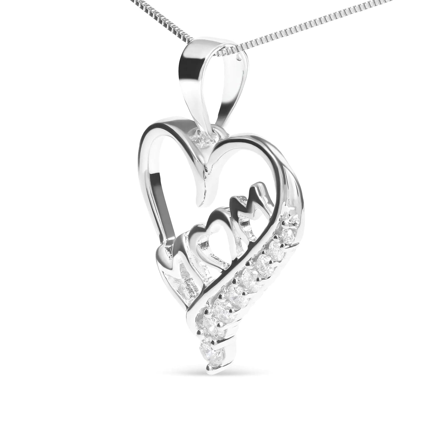 .925 Sterling Silver 1/4 Cttw Diamond  "Mom" Necklace