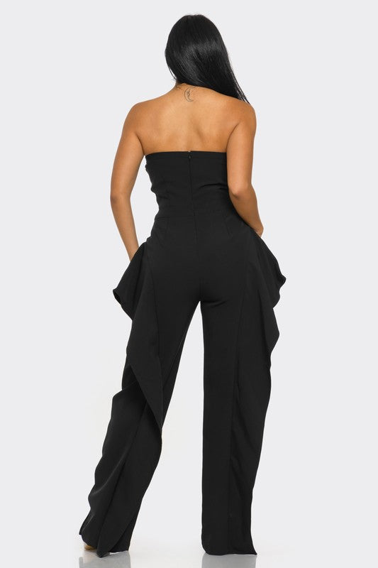 strapless ruffle-detail bustier jumpsuit