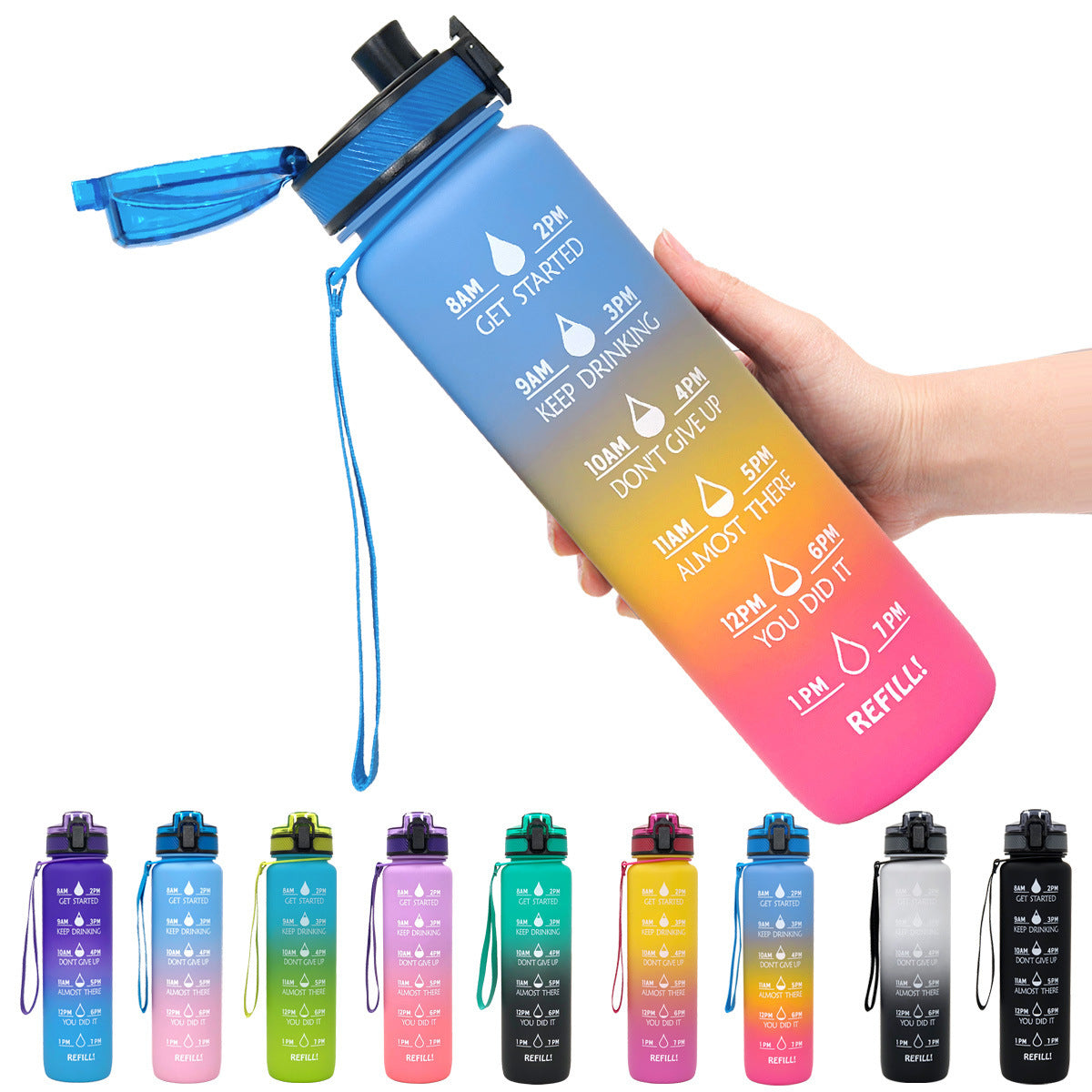 1L Tritan Water Bottle With Time Marker For Sports Fitness Bottles