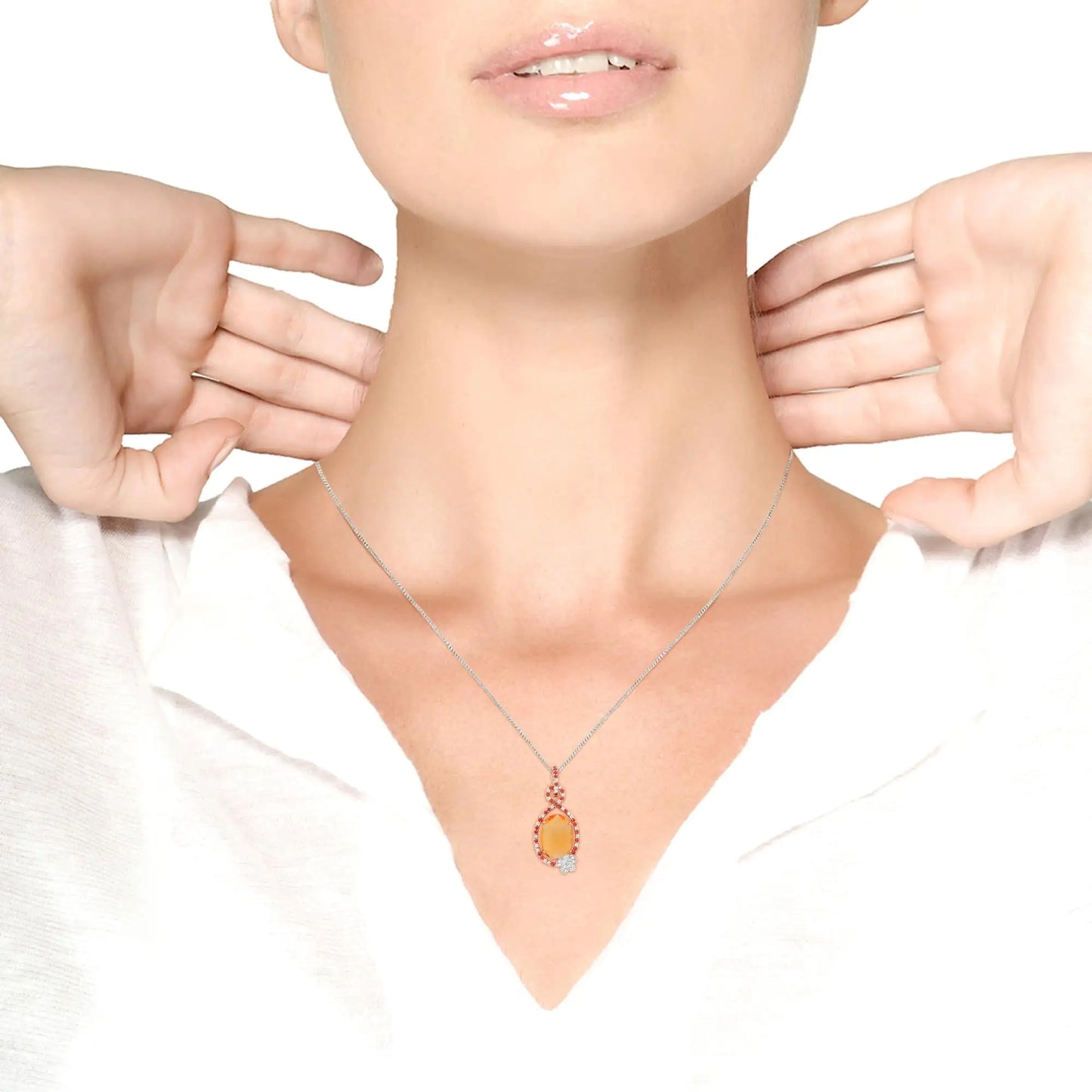 18K Rose Gold 1/5 Cttw Diamond and Oval Yellow Citrine and Round Orange Sapphire