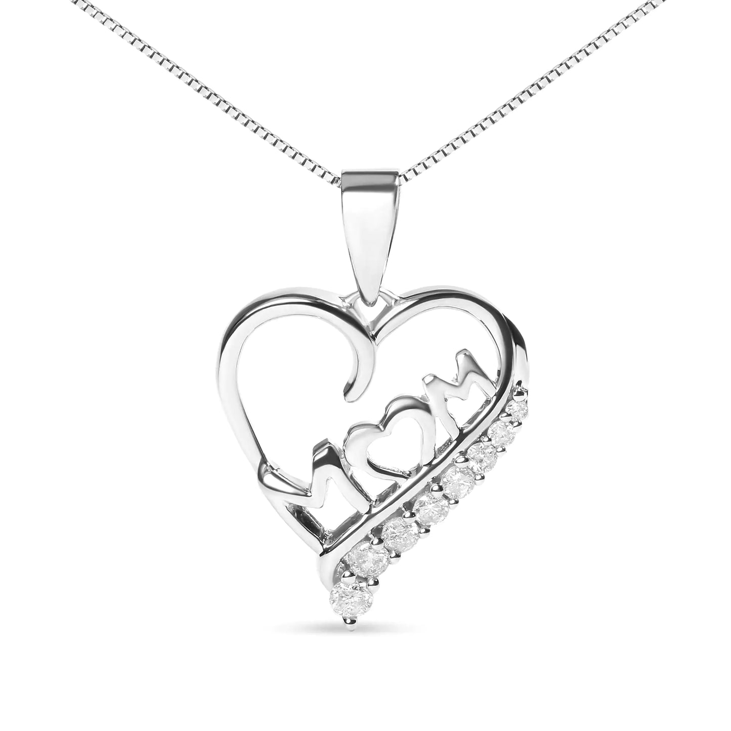 .925 Sterling Silver 1/4 Cttw Diamond  "Mom" Necklace