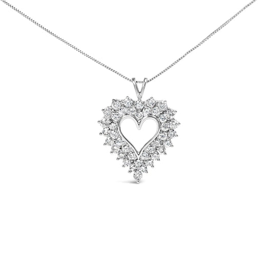 925 Sterling Silver 4.0 Cttw Diamond Two Row Open Heart