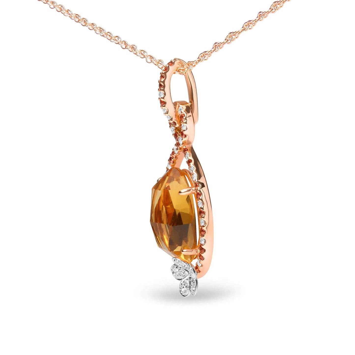 18K Rose Gold 1/5 Cttw Diamond and Oval Yellow Citrine and Round Orange Sapphire