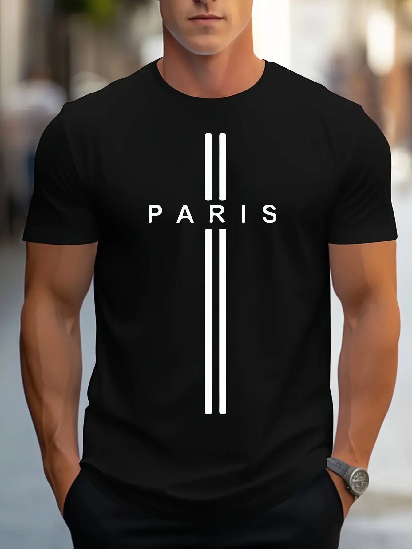 Paris print casual short sleeved T-shirt