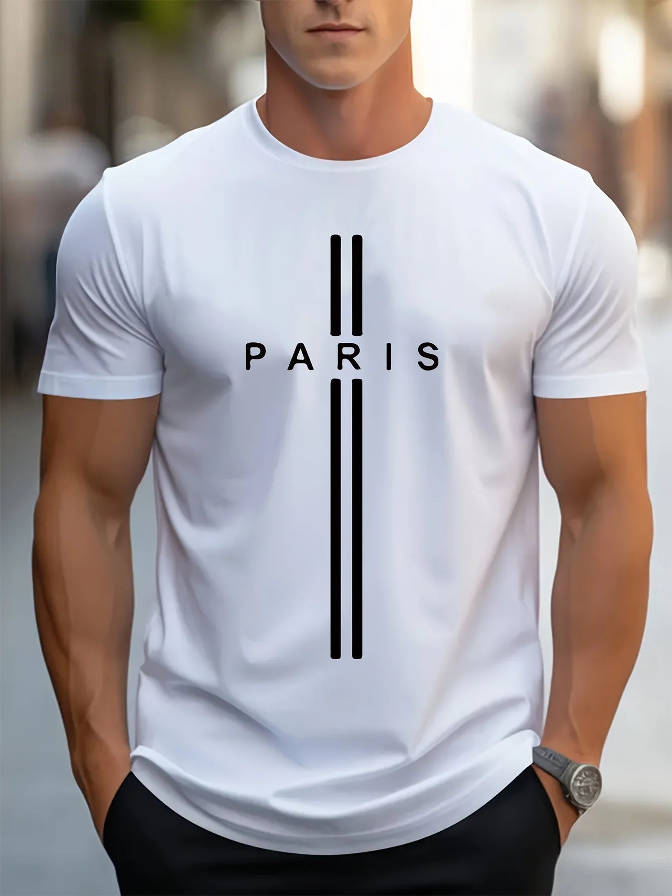 Paris print casual short sleeved T-shirt