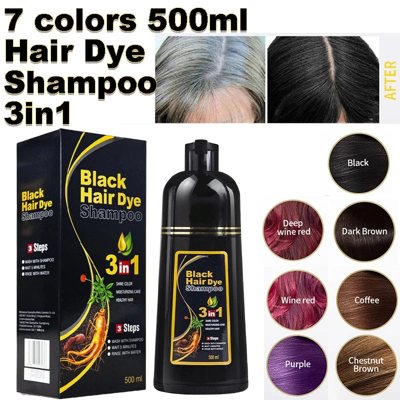 3 In 1 Instant unisex Hair Dye Herbal Shampoo