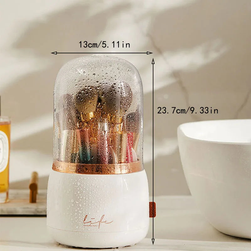 Makeup brush holder storage device with 360 degree rotation