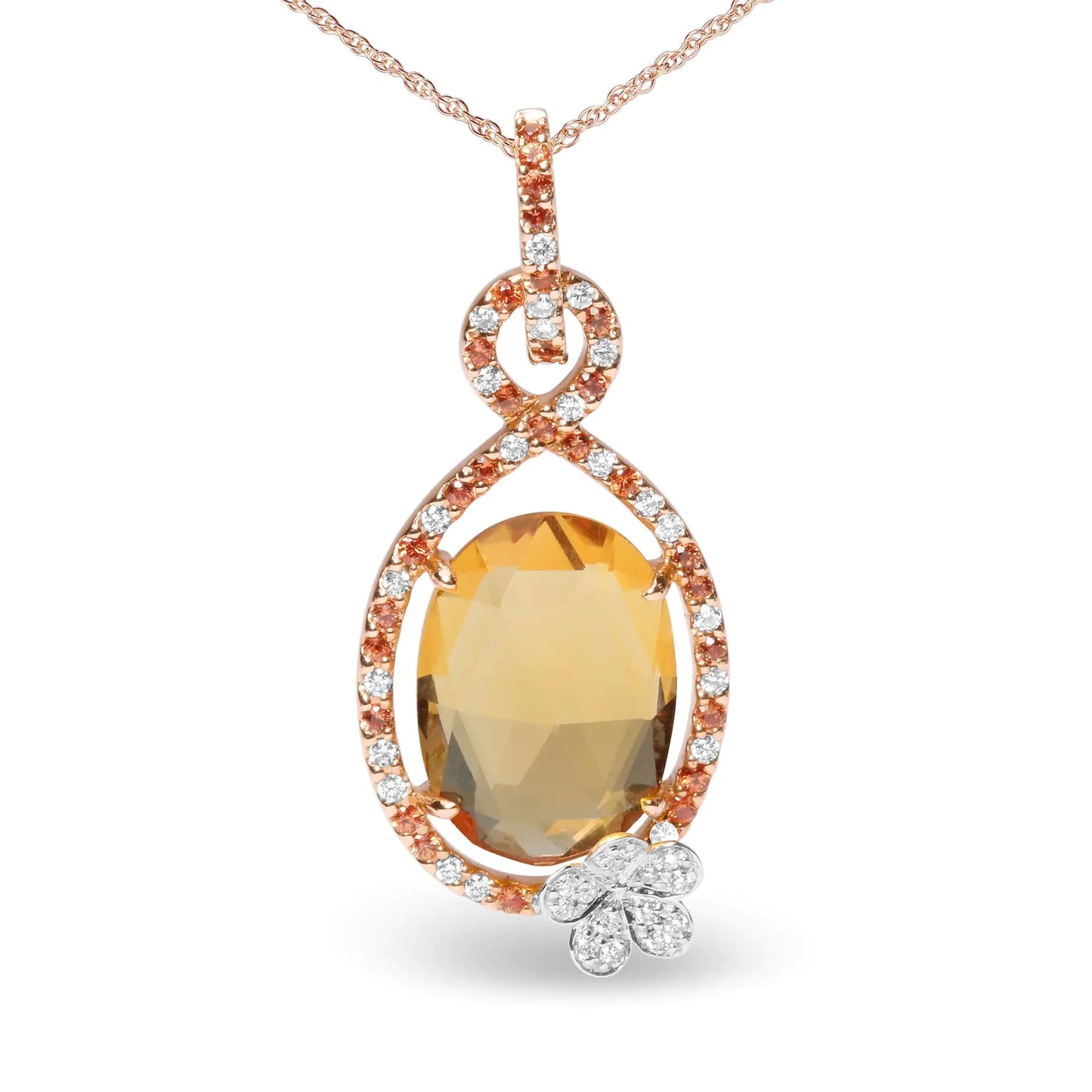 18K Rose Gold 1/5 Cttw Diamond and Oval Yellow Citrine and Round Orange Sapphire