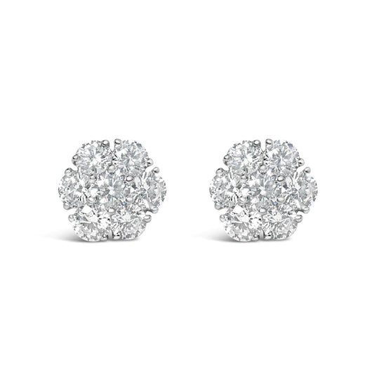 14K White Gold 1 3/4 Cttw Lab Grown Diamond Floral Cluster Composite Stud Earrings