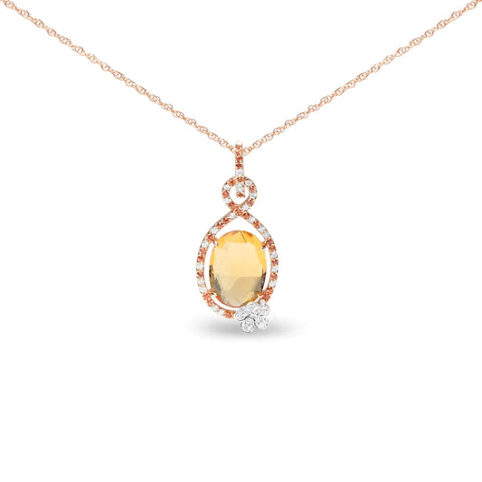 18K Rose Gold 1/5 Cttw Diamond and Oval Yellow Citrine and Round Orange Sapphire