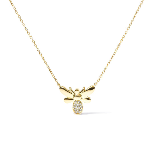 10K Yellow Gold Diamond Accented Bumble Bee Necklace